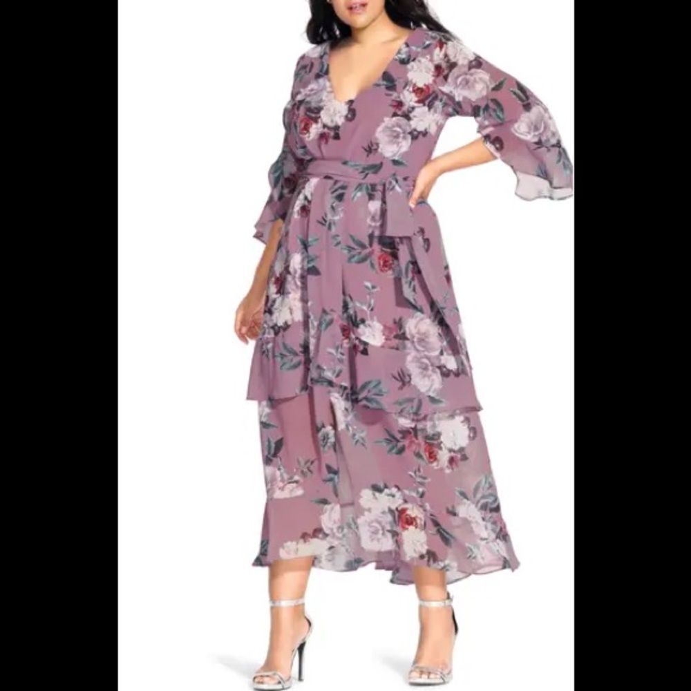 City Chic Rosewater Floral Chiffon Maxi Dress